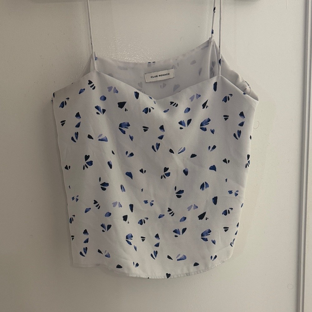 Club Monaco White Camisole with Blue Pattern